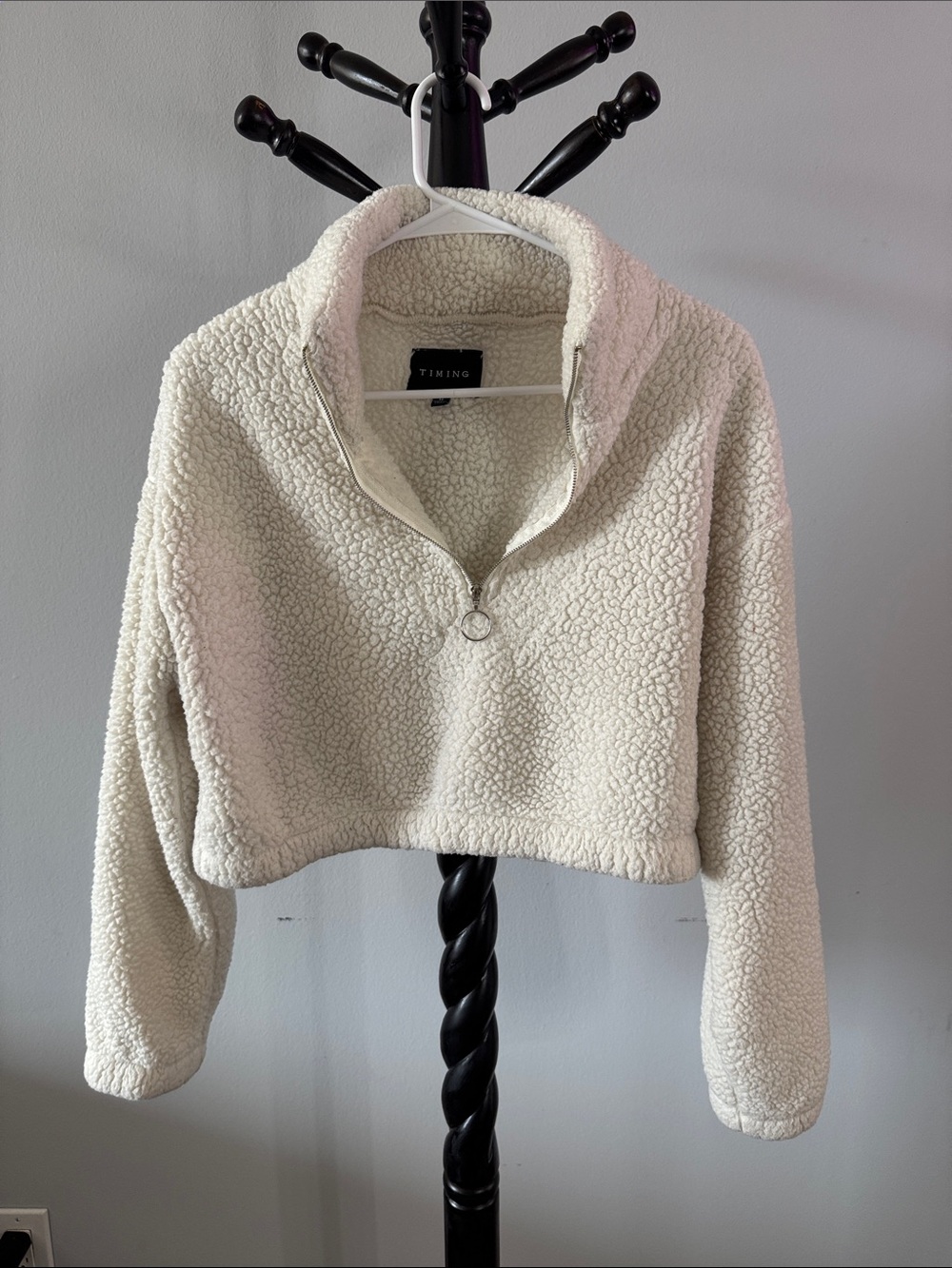 Womens Cream Sherpa Half-Zip Pullover Jacket